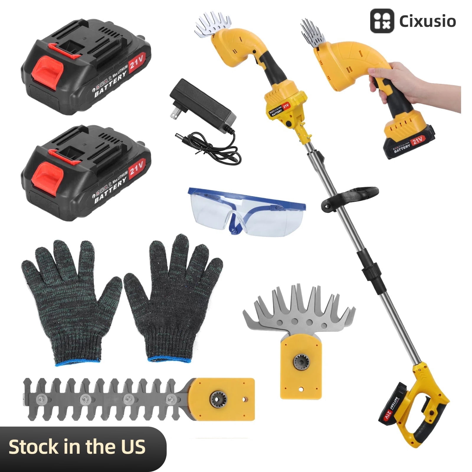 Cixusio Pole Hedge Trimmers 2-in-1 Cordless Grass Shears & 6" Electric Bush Trimmer for Yard - Telescoping Pole Dual 1.5 Ah Batteries Handheld Grass Cutter for Tree & Shrubs Lawn Pruning