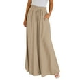 thumbnail image 1 of Cizayoi Women Casual Pants Elastic Waist Wide Leg Beach Trousers with Pockets, 1 of 6