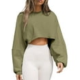 thumbnail image 1 of Cizayoi Women's Casual Long Sleeve Cropped Sweatshirt Crewneck Short Pullover Shirt Tops, 1 of 5