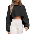 thumbnail image 1 of Cizayoi Women's Casual Long Sleeve Cropped Sweatshirt Crewneck Short Pullover Shirt Tops, 1 of 6
