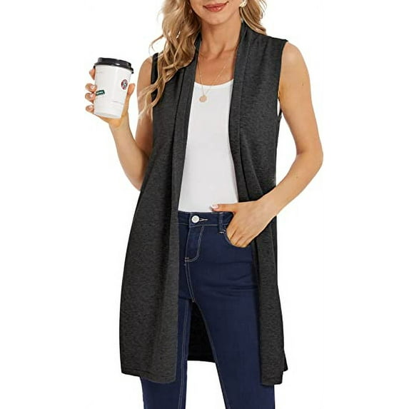Cizayoi Women's Long Open Front Knit Sleeveless Cardigan Vest