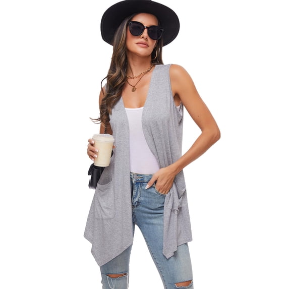 Cizayoi Women's Sleeveless Cardigan Vest Draped Cardigans Asymmetric Hem