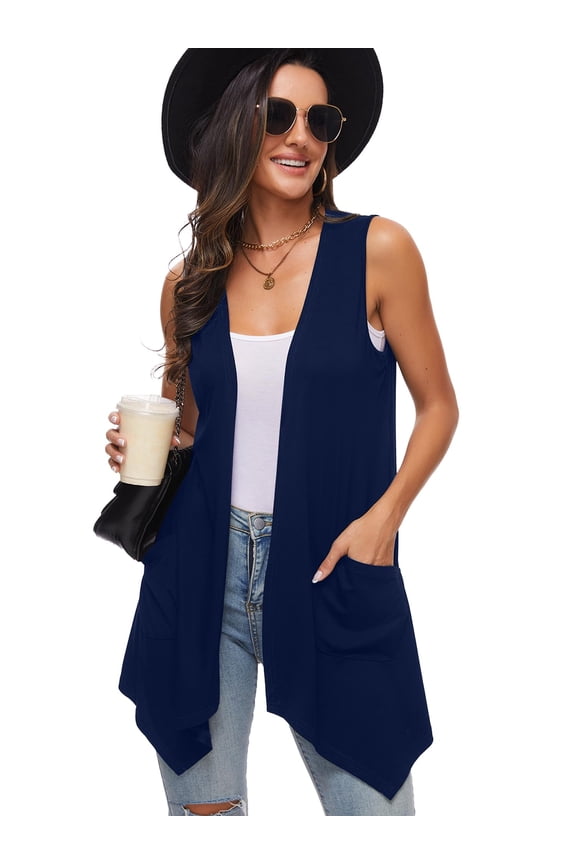 Women's Sleeveless Cardigan Vest Draped Cardigans Asymmetric Hem