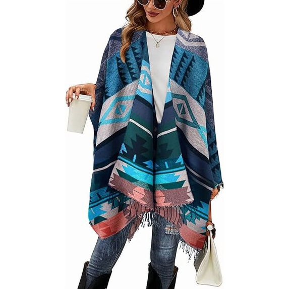 Cizayoi Women's Travel Plaid Shawl Wrap Open Front Poncho Cape Ruana Fall Winter