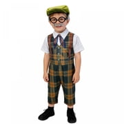 Cjfdfy Boy Halloween Old Man Costume Kids 100 Days of School Old Person Costume Grandpa Costume Plaid Jumpsuit Newsboy Cap Scarf Glasses and Mustache for Old People Costume Role Play Dress Up Outfit