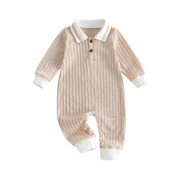 Cjfdfy Cute Baby Boy Spring Fall Winter Clothes Bewborn Baby Boy Going Home Outfit 0 3 6 12 18 Months Textured Collared Romper Long Sleeve Half Button-up One Pieces Jumpsuit