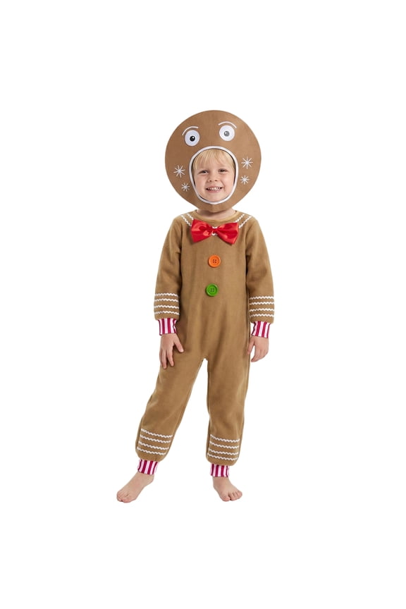 Gingerbread Man Costume for Kids Christmas Costume Cookie Costume Jumpsuit with Hat Halloween Cosplay Outfit for Girls Boys
