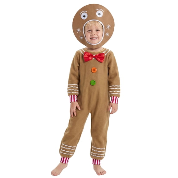 Cjfdfy Gingerbread Man Costume for Kids Christmas Costume Cookie Costume Jumpsuit with Hat Halloween Cosplay Outfit for Girls Boys