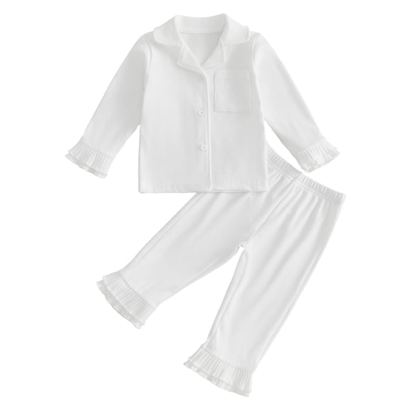 Cjfdfy Kids Girls Pajamas Set, Elegant Long Sleeve Shirt With Elastic Waist Flare Pants Sleepwear Toddler Girl Spring Fall 2 Piece Outfits Long Sleeve Ruffle Shirt Top Pants Set Solid Color Pajamas