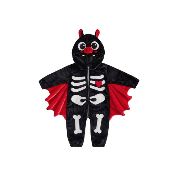 Cjfdfy Kids Toddler Baby Boy Girl Halloween Bat Costume Outfit Skeleton Costume Kids Infant Baby One Piece Romper Fall Winter Warm Clothes Zipper Plush Hooded Jumpsuit