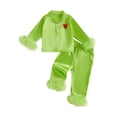 thumbnail image 1 of Cjfdfy Kids Toddler Baby Girl Boy Christmas Silk Satin Pajamas Set Kids Girls PJS Set Sleepwear Spring Fall Winter Clothes Heart Print Long Sleeve Collar Button Down Shirt Tops Pants Set Loungewear, 1 of 8