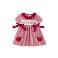 thumbnail image 1 of Cjfdfy Kids Toddler Baby Girls Back to School Dress Pre Kindergarten Outfits Bbay Girls First Day of School Outfit Apple Embroidery Cute Bow Short Sleeve Plaid Dress Toddler Summer Fall Dress, 1 of 9