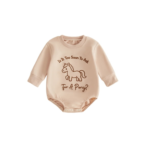 Cjfdfy Newboorn Baby Boy Girl Sweatshirt Romper Is It Too Soon To Ask For A Pony Print Long Sleeve Bodysuit Infant Cute Western Animal Fall Winter Clothes 0-18M