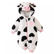 Cjfdfy Newborn Baby Animal Costume Warm Girls Boys Cute Cow Plush Hooded Romper Cosplay Jumpsuit For Halloween Holiday Outfit Baby Animal Costumes Unisex 1-9Months