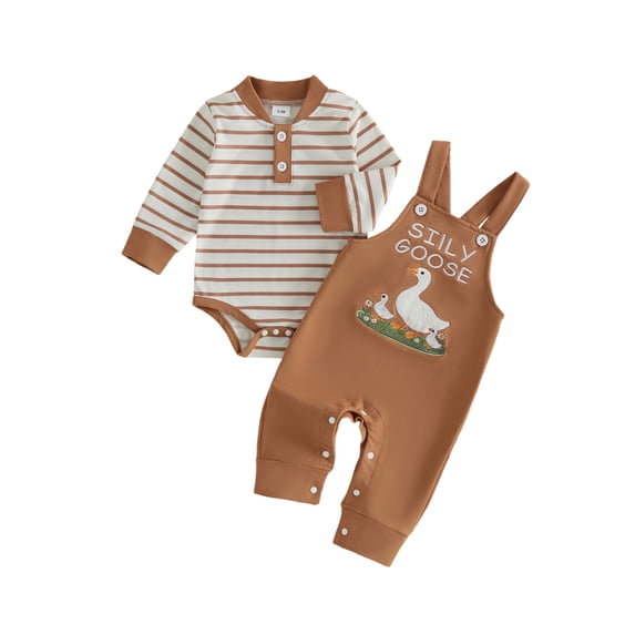 Cjfdfy Newborn Baby Boy Animal Overalls Fall Clothes Striped Long Sleeve Rompers And Embroidery Overalls Cute Country Baby Clothes Toddler Farm Winter Outfit 0-18 Months