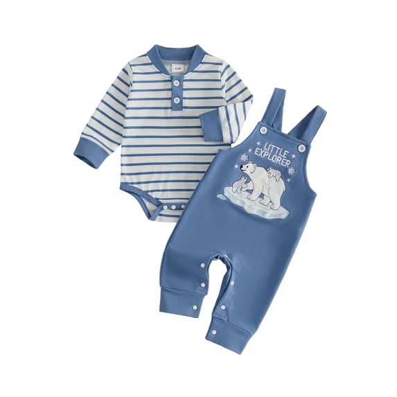 Cjfdfy Newborn Baby Boy Animal Overalls Fall Clothes Striped Long Sleeve Rompers And Embroidery Overalls Cute Country Baby Clothes Toddler Farm Winter Outfit 0-18 Months