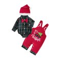thumbnail image 1 of Cjfdfy Newborn Baby Boy Christmas Fall Outfit Plaid Bow Long Sleeve Romper Overalls Pants And Santa Hat Infant Cute My 1St Christmas Fall Winter Clothes 0-18M, 1 of 9
