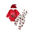 thumbnail image 1 of Cjfdfy Newborn Baby Boy Christmas Outfit Red Truck Tree Print Long Sleeve Romper And Print Overalls And Santa Hat 3Pcs Infant Cute My First Christmas Fall Winter Clothes 0-18M, 1 of 9