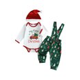thumbnail image 1 of Cjfdfy Newborn Baby Boy Christmas Outfit Red Truck Tree Print Long Sleeve Romper And Print Overalls And Santa Hat 3Pcs Infant Cute My First Christmas Fall Winter Clothes 0-18M, 1 of 9