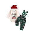 thumbnail image 1 of Cjfdfy Newborn Baby Boy Christmas Outfit Red Truck Tree Print Long Sleeve Romper And Print Overalls And Santa Hat 3Pcs Infant Cute My First Christmas Fall Winter Clothes 0-18M, 1 of 9