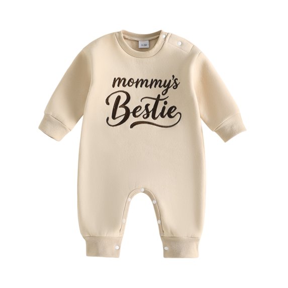 Cjfdfy Newborn Baby Boy Fall Outfit Mommy's Bestie Printed Long Sleeve Jumpsuit Baby Take Home Outfit Infant Cute Coming Home Clothes 0-18M