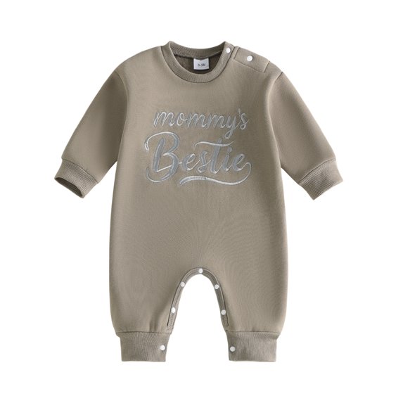 Cjfdfy Newborn Baby Boy Fall Outfit Mommy's Bestie Printed Long Sleeve Jumpsuit Baby Take Home Outfit Infant Cute Coming Home Clothes 0-18M