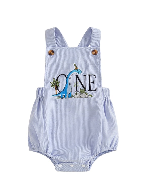 Newborn Baby Boy First Birthday Romper Dinosaur or Bear Embroidery Sleeveless Corduroy Overalls Infant Cute My First Birthday Fall Winter Clothes 6-18M