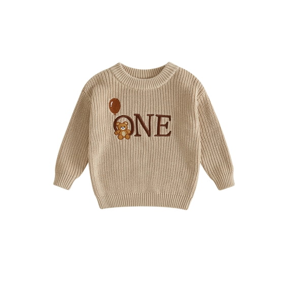 Cjfdfy Newborn Baby Boy First Birthday Sweater 1St Birthday Letter Embroidery Ribbed Long Sleeve Knit Tops Little Boy Cute My First Birthday Fall Winter Warm Clothes 6-18 Months