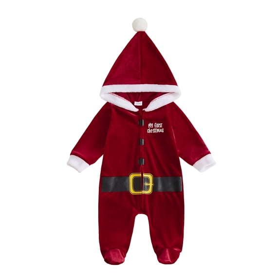 Cjfdfy Newborn Baby Boy Girl Christmas Clothes Santa Costume Velvet Zipper Footed Romper Long Sleeve Hooded Cute First Halloween Fall Winter Outfits 0-12 Months