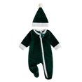 thumbnail image 1 of Cjfdfy Newborn Baby Boy Girl Christmas Pajamas Outfit Footed Romper Long Sleeve Velvet Zipper Jumpsuit With Hat Infant Cute My First Christmas Fall Winter Holiday Outfit 0-6 Months, 1 of 8