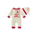 thumbnail image 1 of Cjfdfy Newborn Baby Boy Girl Christmas Romper Outfit My 1St Christmas Long Sleeve knit Romper And Santa Hat Set Infant Cute My First Christmas Fall Winter Holiday Set 0-18M, 1 of 9