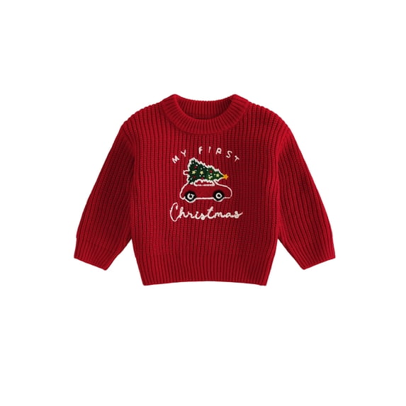 Cjfdfy Newborn Baby Boy Girl Christmas Sweater Christmas Tree Car Embroidered Long Sleeve Knit Tops Infant Cute My First Christmas Holiday Clothes 0-18M 