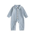 thumbnail image 1 of Cjfdfy Newborn Baby Boy Girl Fall Outfit Jumpsuit Collared Long Sleeve Button-down Pocket Solid Fall Romper Infant Crinkled Jumpsuit Soft Coming Home Fall Winter Outfit, 1 of 9