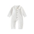 thumbnail image 1 of Cjfdfy Newborn Baby Boy Girl Fall Outfit Jumpsuit Collared Long Sleeve Button-down Pocket Solid Fall Romper Infant Crinkled Jumpsuit Soft Coming Home Fall Winter Outfit, 1 of 9