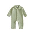thumbnail image 1 of Cjfdfy Newborn Baby Boy Girl Fall Outfit Jumpsuit Collared Long Sleeve Button-down Pocket Solid Fall Romper Infant Crinkled Jumpsuit Soft Coming Home Fall Winter Outfit, 1 of 9