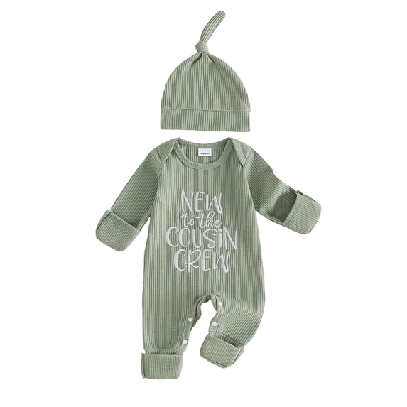 Cjfdfy Newborn Baby Boy Girl Fall Outfits New To The Cousin Crew Waffled Ribbed Long Sleeve Bodysuit And Hat 2Pcs Infant Cute Coming Home Fall Winter Outfit 0-9M