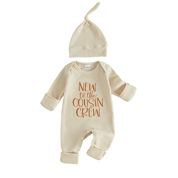 Cjfdfy Newborn Baby Boy Girl Fall Outfits New To The Cousin Crew Waffled Ribbed Long Sleeve Bodysuit And Hat 2Pcs Infant Cute Coming Home Fall Winter Outfit 0-9M