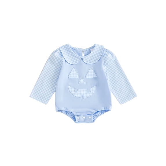 Cjfdfy Newborn Baby Boy Girl First Halloween Outfit Infant Baby Boys Girls Fall Clothes Plaid Bubble Rompers Cute Pumpkin Face Print Long Sleeve Doll Collar Jumpsuit Bodysuit Playsuit