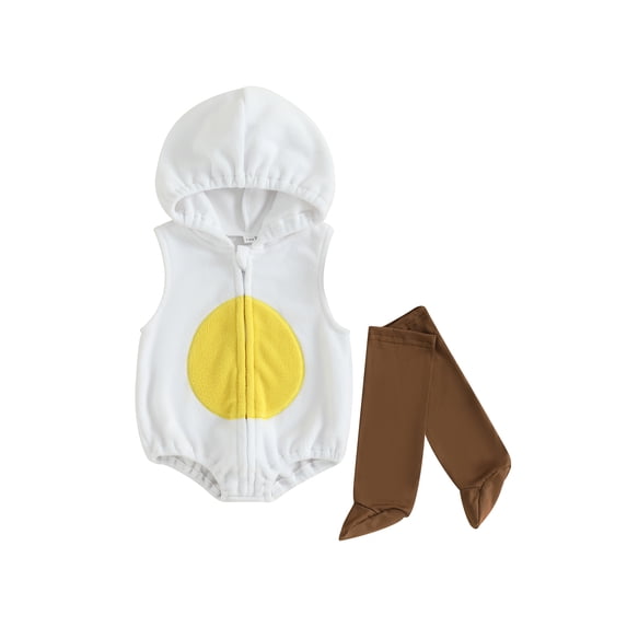 Cjfdfy Newborn Baby Boy Girl Halloween Animal Costume Infant Baby Fox Puppy Dog Frog Poached Egg Costume Fall Winter Sleeveless Hooded Zipper Romper Leg Warmers Set Toddler Halloween Cosplay Outfits