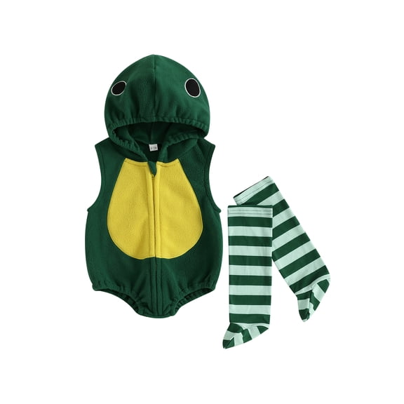 Cjfdfy Newborn Baby Boy Girl Halloween Animal Costume Infant Baby Fox Puppy Dog Frog Poached Egg Costume Fall Winter Sleeveless Hooded Zipper Romper Leg Warmers Set Toddler Halloween Cosplay Outfits
