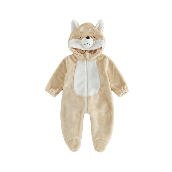 Cjfdfy Newborn Baby Boy Girl Halloween Clothes Frog Dog Footed Romper Casual Zipper Hooded Jumpsuit Costume Cute Animal Long Sleeve Fleece Hoodie Fall Winter Clothes