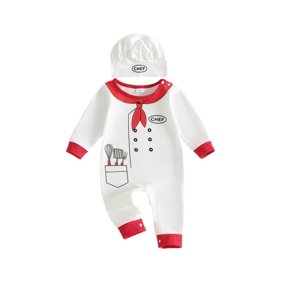 Cjfdfy Newborn Baby Boy Girl Halloween Costume Outfit Chef Long Sleeve Romper And Hat Set Halloween Cosplay Outfit Cute My First Halloween Costume Fall Winter Outfit