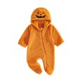 thumbnail image 1 of Cjfdfy Newborn Baby Boy Girl Halloween Fall Clothes Pumpkin Ghost Hooded Fleece Zipper Long Sleeve Footies Romper Jumpsuit Infant Cute My First Halloween Fall Winter Outfit 0-6 Months, 1 of 2