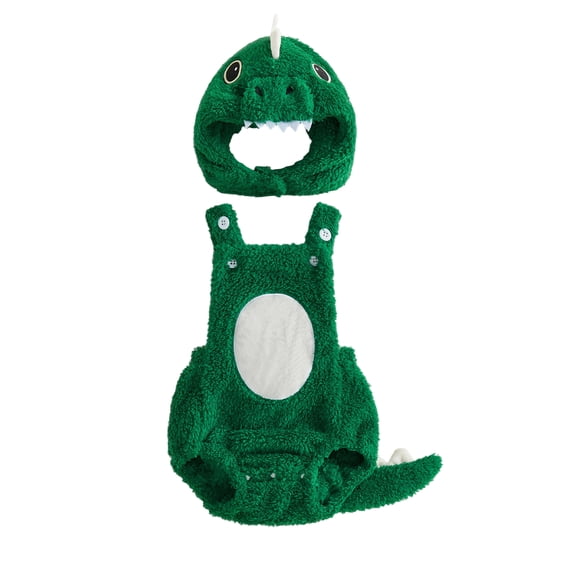 Cjfdfy Newborn Baby Boy Girl Halloween Fall Outfit Dinosaur Plush Sleeveless Square Neck Romper With Hat Set Cute My First Halloween Cosplay Fall Winter Outfit 0-18 Months
