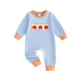 thumbnail image 1 of Cjfdfy Newborn Baby Boy Girl Halloween Outfit Pumpkin Checkered Patchwork Romper Long Sleeve Pumpkin Truck Jumpsuit Infant Cute My First Halloween Fall Winter Outfit, 1 of 9