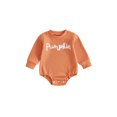 thumbnail image 1 of Cjfdfy Newborn Baby Boy Girl Halloween Outfit  Pumpkin Waffle Knit Romper Letters Embroidery Long Sleeve Jumpsuit Infant Halloween Sweater Romper Fall Winter Clothes, 1 of 9