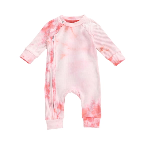 Cjfdfy Newborn Baby Boy Girl Long Sleeve Romper Tie Dye Long Sleeve Jumpsuits Zipper Baby Pajamas Funny Infant Fall Winter Overall Toddler Clothes