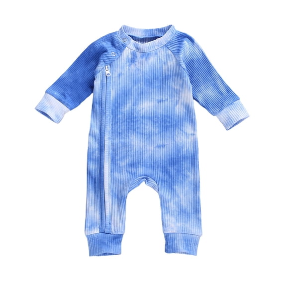 Cjfdfy Newborn Baby Boy Girl Long Sleeve Romper Tie Dye Long Sleeve Jumpsuits Zipper Baby Pajamas Funny Infant Fall Winter Overall Toddler Clothes