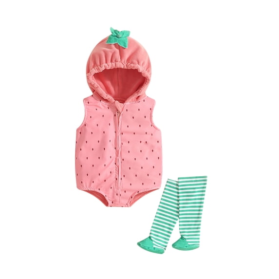 Cjfdfy Newborn Baby Boy Girl Strawberry Costume Kids Baby Halloween Costume Infant Cute Zipper Hooded Romper Jumpsuit with Stockings Set Cosplay Party Outfit