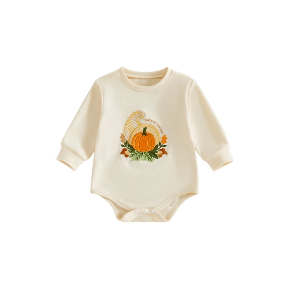 Cjfdfy Newborn Baby Boy Girl Thanksgiving Fall Outfit Baby's 1St Thanksgiving Fall Winter Outfit Pumpkin Harvest Embroidery Long Sleeve Romper 0-18M